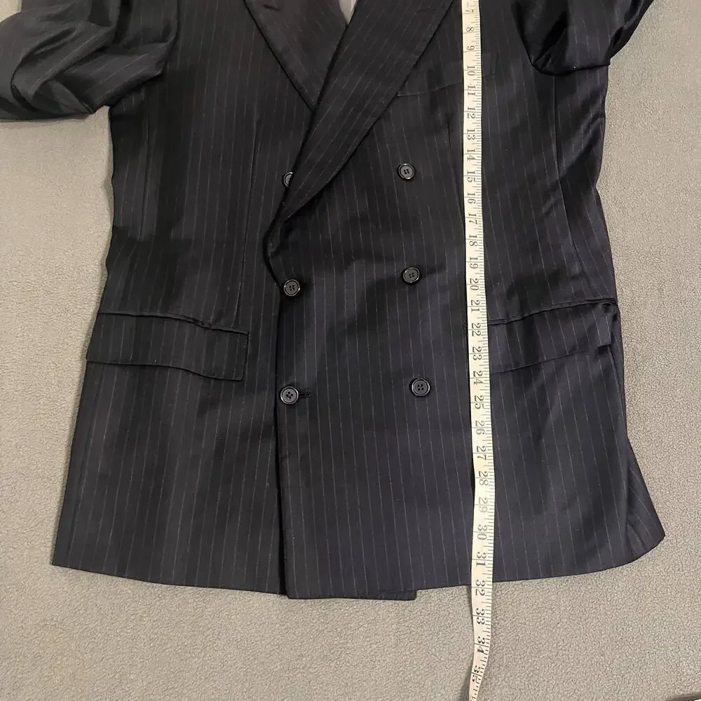 Brioni Roma Wool Blazer Mens 44R Navy Double Breasted Pinstripe Sport Coat FLAW